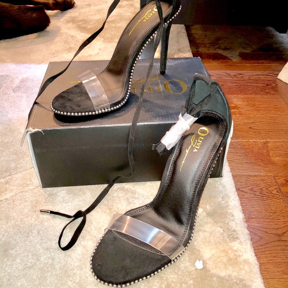 clear strap studded heels